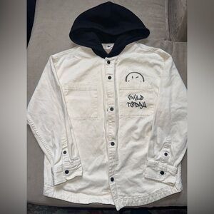 Kids Two-Tone Hooded Jean Jacket - White with Black Hood